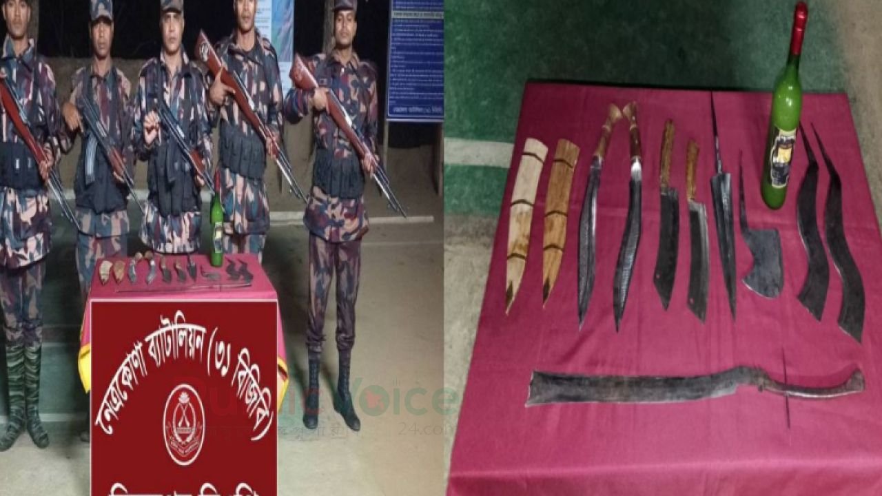 নেত্রকোনা-দুর্গাপুর সিমান্তে বিজিবির অভিযান, ভারতীয় অস্ত্র ও মাদক উদ্ধার  