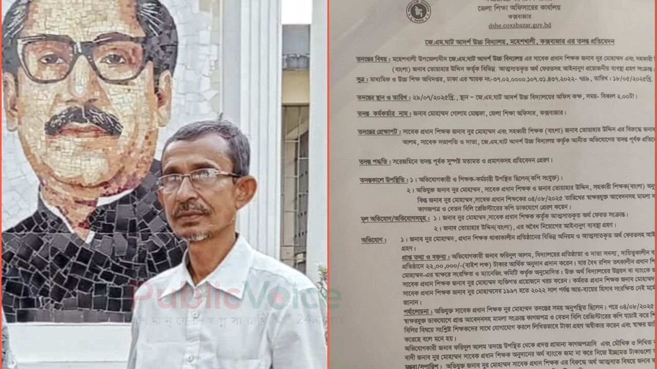 মহেশখালীর জলেয়ারমার ঘাট আর্দশ উচ্চ বিদ্যালয়ের সাবেক প্রধান শিক্ষক জনাব নুর মোহাম্মদের বিরুদ্ধে ২২ লাখ টাকা আত্মসাতের অভিযোগ প্রমাণিত।