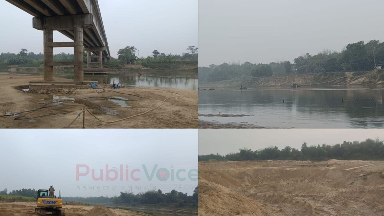 কুলাউড়ায় নদীর চর কেটে কোটি কোটি টাকার বালু বিক্রি লীজ গ্রহীতার